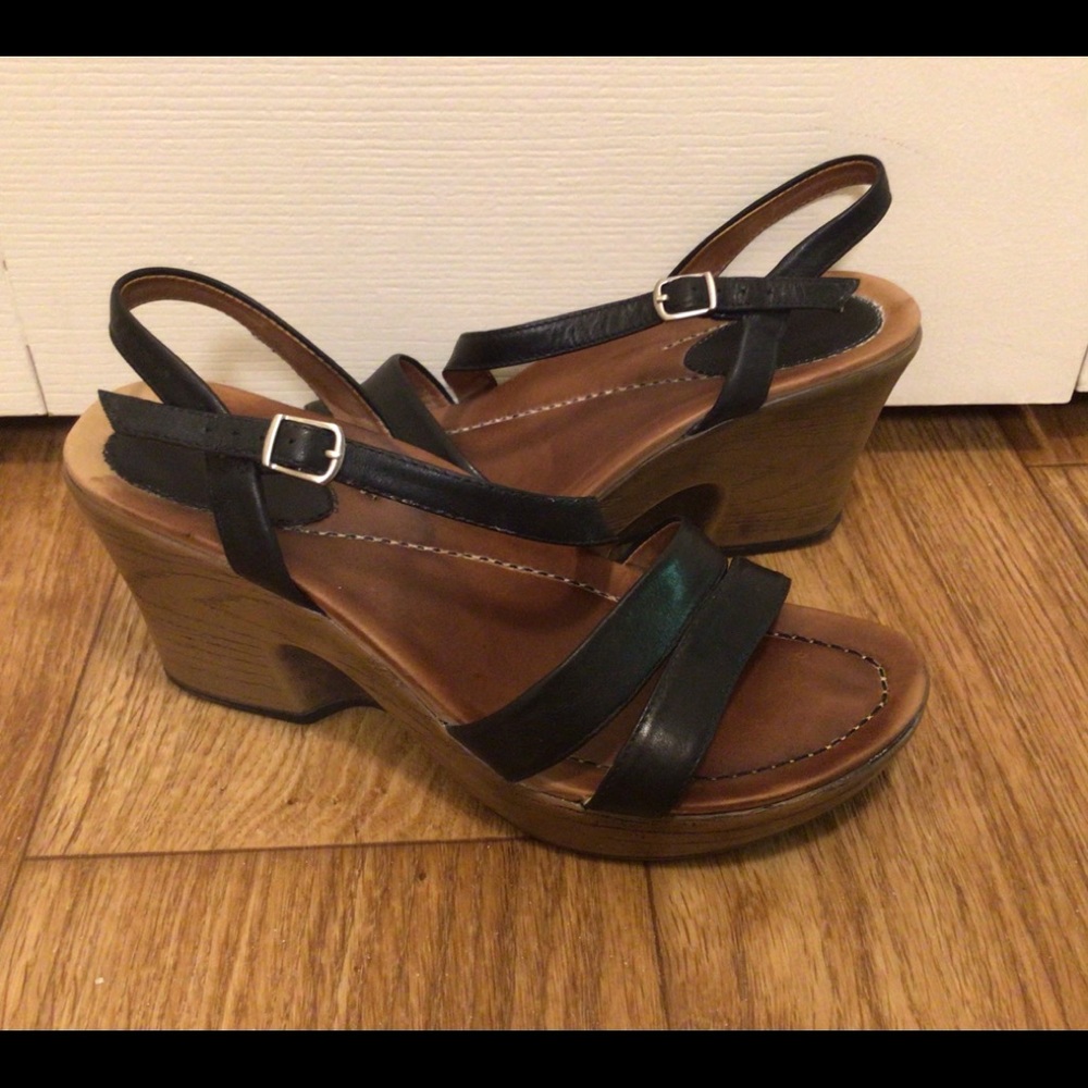 Dansko Black Wedge Sandals